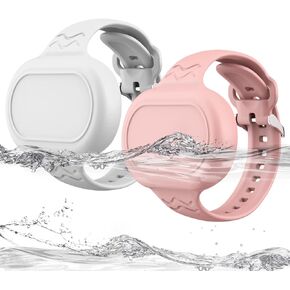 2 Pack Smart Tag 2 Bracelet Waterproof, Full Cover Silicone Wristband Compatible with Samsung Galaxy SmartTag2, SmartTag 2 Watch Band Hidden Holder Case Accessories (White+Pink)
