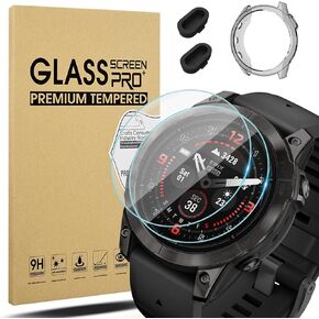 Suoman 5-Pack [3 in 1] for Garmin Epix Pro 47MM Screen Protector Tempered Glass +for Garmin Epix Pro 47MM TPU Hollow Soft Protective Case Cover+Anti-Dust Plugs[Perfect fit]