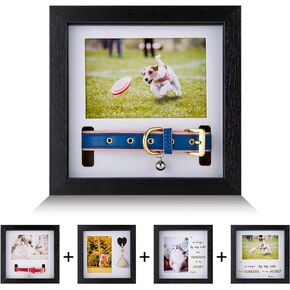 Hengu Memorial Picture Frame for Dog Photo Frame Memorial Collar Wooden Picture Frame Loss of Dog Sympathy Gift 9x9in Dog Bereavement Remembrance Picture Frame Black