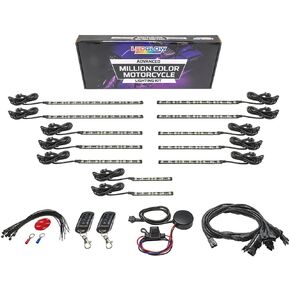 LEDGlow 12pc Advanced Million Color LED Motorcycle Accent Underlow Light Kit - 15 Solid Colors - 6 Patterns - Multi-Color Flexible Strips - Includes Waterproof Control Box & 2 Wireless Remotes