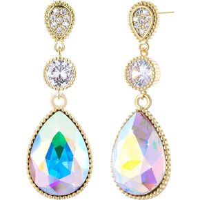 18 * 13 MM Big Teardrop Austrian Crystal Dangle Earrings for Women 14K Glod Plated Jewelry