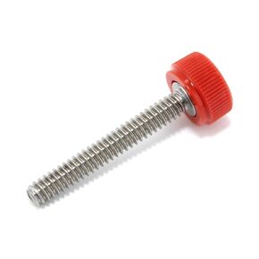 #6-32 x 1" Thumb Screw Stainless Steel - Red Knurled Round Plastic Knob - Standard/Coarse Thread Thumbscrew - Length: 1.000" - Proudly Built in USA - Package of (4)
