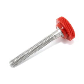#10-32 x 1-1/2" Thumb Screw Stainless Steel - Red Knurled Round Plastic Knob - Fine Thread Thumbscrew - Length: 1.500" - Proudly Built in USA - Package of (4)