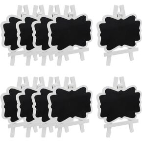 Quluxe Mini Chalkboard Signs, 10 Pcs Wooden White Framed Chalkboard Labels with Easel Stand, Blackboard for Food Cards, Table Numbers, Brunch Decor, Catering and Buffet Supplies