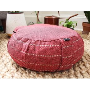 16" Round Zafu Meditation Cushion | Buckwheat Hull Fill Jute Organic Cotton | Yoga Floor Cushion | Traditional Indian Design
