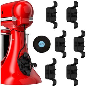 Cord Organizer for Kitchen Appliances, 6 Pack High-Adhesion Cord Winder Cord Holder with 5 Ft Cable Tie for Small Home Appliances, Mixer, Blender, Coffee Maker, Pressure Cooker, and Air Fryer (White)