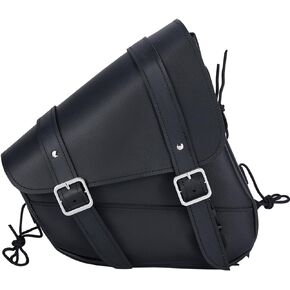 Motorcycle Saddle Bags Leather Motorcycle Solo Swing Arm Bag For Softails Sportsters Choppers Waterproof Side Bags For Motorcycle (Black - Left Side, 11.5" x 10.25" x 3.5")