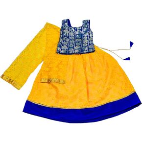 Blue Art Silk & Yellow Net Lehenga Choli Set, Sleeveless Lehenga Choli Set