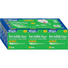 شريط BAZIC غير مرئي مقاس 3/4 بوصة × 1296 بوصة، أشرطة قرطاسية بلمسة نهائية غير لامعة، لفافات هدايا للصور الفنية، إجمالي 12 قطعة