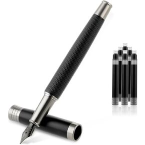 TIESOME Luxury Fountain Pen Set, Metal Fountain Pen with 6 2.6mm Ink Cartridges Smooth Writing Calligraphy Pens for Journaling Gift Office Business (0.5mm fine point)
