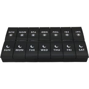 7 Day Weekly Pill AM PM Organizer, ShysTech Large Pill Case Pill Box 2 Time A Day for Pills/Medication/Supplements/Vitamin (Black)