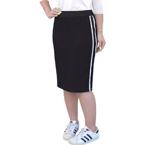 Kosher Casual Women's Modest French Terry Cotton Spandex Knee Length Straight Skirt with Sports Striping