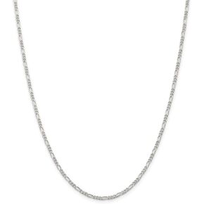 The Black Bow 2.25mm Rhodium Plated Sterling Silver Solid Figaro Chain Necklace