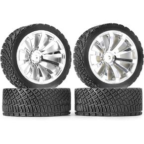 4PCS 65mm RC Rally Car Rubber Tires Tyre and Plastic Vintage Wheel Rims 12mm Hex for 1/10 RC On-Road Drift Rally Racing Car HSP Tamiya Sakura HPI HSP TT02 Truck Parts (10 Spoke-Gold)