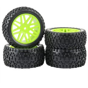 4 Pack RC Wheels, 1/10 RC Tires, RC 1:10 Off-Road Car Buggy Rubber Tyre Tire & Wheel Rim HEX 12mm Black with Foam Inserts for Traxxas Bandit RB10 Kyosho XRAY
