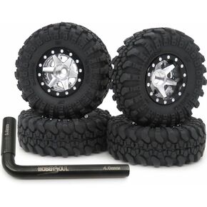 HOBBYSOUL 1.0 Beadlock Wheels Tires Set Adjustable Offset Wheel deep dish Rims Black Color, Negative Offset 1.0 Wheels and tires for 1/24 RC Crawler Axial SCX24 & 1/18 TRX4M,(4-Pack, Assembled)