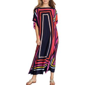Strpe Rainbow Kaftan Women Plus Size Swimsuit Cover up Short Sleeve Caftan Caftans Vneck Fast Dry Caftan Dresses
