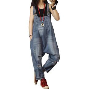 YESNO P60 Women Jeans Cropped Pants Overalls Jumpsuits Hand Painted Poled Distressed Casual Loose Fit