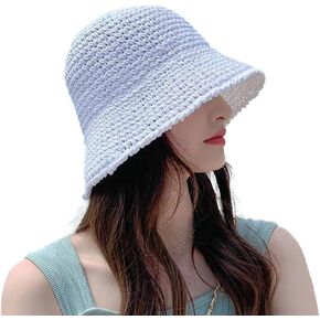 Beach Hats for Women, Mesh Woven Bucket Hat Fishing Straw Crochet Hat UPF 50+ UV Sun Protection Strap Adjustable for Summer