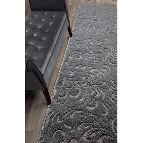 ORFA HOME Custom Cut Hallway Runner Rug, Slip Resistant, 26 Inch Wide X Your Choice of Length, Floral Anthracite, 26 Inch X 8 feet
