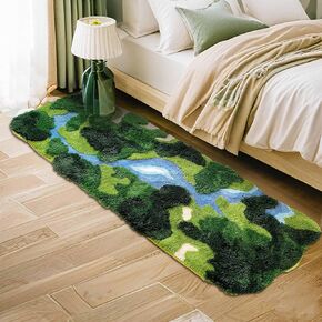 20"×35" Moss Fluffy Rug,Funny Bath,Mat Rugs Runner for Bedside Dorm Bedroom Hallways Shag Leaf Area Rugs Non Slip,Ultra Soft Washable Kids Pets Carpet for Bedroom,Living Room Forest Green