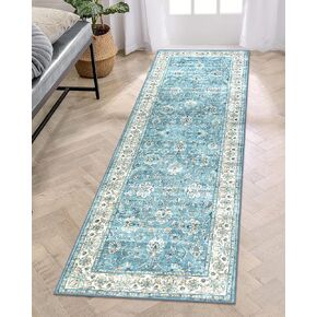 LIVEBOX Green Washable Runner Rug - 2x6 Runner Rug Non Slip Hallway Runner Rug Kitchen Runner Rugs with Rubber Backing, Vintage Floral Soft Long Carpet Runners for Indoor Bedroom Laundry Entryway