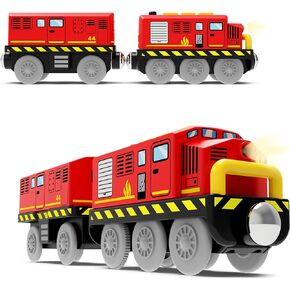 Battery Trains for Wooden Tracks, Motorized Locomotive Train for Kids Electric Train Accessories, Toy Train Set with Magnetic Trains Compatible with Thomas, Brio, Chuggington, Melissa & Doug