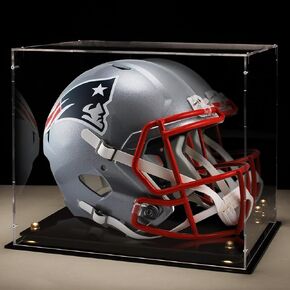 Putros Football Helmet Display Case Full Size with Mirror Back and Black Base Acrylic Dust-Proof Display Case for Sports Collectibles