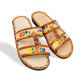 Verbena Ocre Sandal Model - Otomi Huarache - Women 100% Artisan Hand Made | Hand Painted Mexican Leather Hipster Colorful Sandal | Flats | Huarache Artesanal - Hecho a Mano Handcrafted in Mexico (7 US) in Kuwait