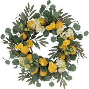 Puleo International 24" Artificial Lemon and Hydrangea Floral Spring Door Wreath