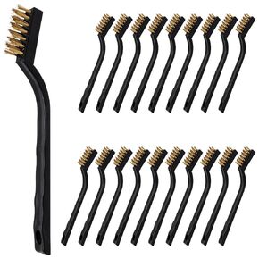 SWZHAI 20 Pcs Mini Wire Brush, Nylon Wire Cleaning Brush Wire Bristle Scratch Brush Set, Curved Handle Wire Toothbrush for Cleaning Welding Slag & Rust (Nylon)