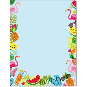 Tropical Vibes Stationary Paper - 80 Sheets - Great For Birthdays, Summer Events, and Themed Parties