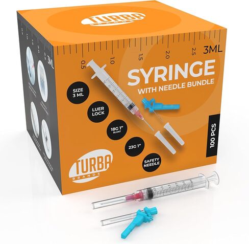 3ML 23G 1" Safety Needle & 18G 1" Blunt needle, 100 Count Pack, Sterile Pack - Screw On Tip - Individually Sealed -Disposable - with Clear Measurement Markings in Saudi Arabia