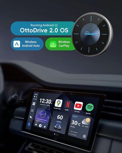 OTTOCAST P3 OttoAiBox - 2024 Android 12 CarPlay AI Box، CarPlay اللاسلكي ومحول Android التلقائي، 8 جيجابايت + 128 جيجابايت، مخرج HDMI، نظام تحديد المواقع العالمي (GPS)، عرض الفيديو على YouTube، Netflix، Tiktok، إلخ in Saudi Arabia