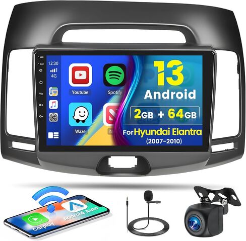 Hikity 6+128GB Android 13 Car Stereo for Hyundai Elantra 2007-2010, 9 Inch Touch Screen Radio with Wireless Apple Carplay Android Auto, Bluetooth GPS WiFi 32EQ DSP FM RDS SWC+Mic, AHD Backup Cam in Saudi Arabia
