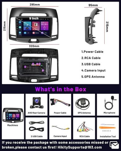 Hikity 6+128GB Android 13 Car Stereo for Hyundai Elantra 2007-2010, 9 Inch Touch Screen Radio with Wireless Apple Carplay Android Auto, Bluetooth GPS WiFi 32EQ DSP FM RDS SWC+Mic, AHD Backup Cam in Saudi Arabia