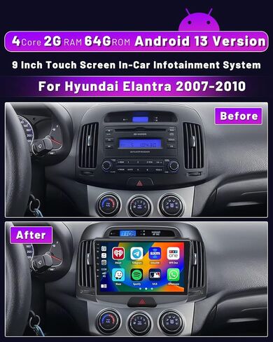 2 + 64 جيجابايت لسيارة Hyundai Elantra 2007-2010 Android راديو السيارة مع Apple CarPlay اللاسلكي Android Auto Hikity 9 بوصة شاشة تعمل باللمس سيارة ستيريو بلوتوث راديو السيارة HiFi GPS Navigation WiFi كاميرا احتياطية Mic in Saudi Arabia