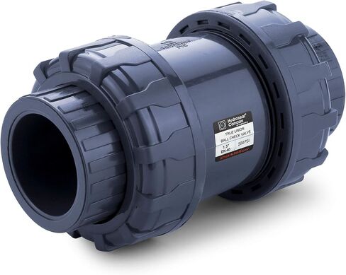 HYDROSEAL Sharkfellow 1 1/4 بوصة PVC True Union Ball Check Valve مع منفذ كامل، ASTM F1970، مع أختام EPDM، خالية من التآكل، خدمة مجانية، مصنفة عند 200 رطل لكل بوصة مربعة عند 73F، رمادي، مقبس 1 1/4 بوصة (1 1 /4 '') in Kuwait