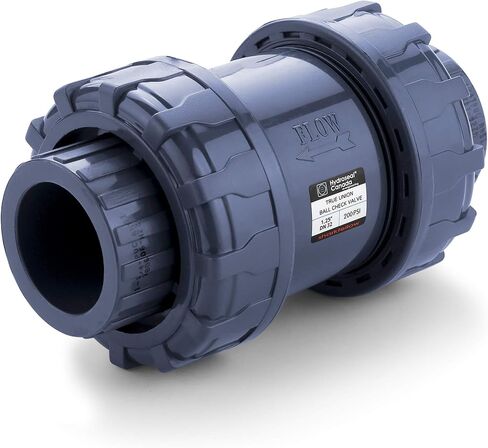 HYDROSEAL Sharkfellow 1 1/4 بوصة PVC True Union Ball Check Valve مع منفذ كامل، ASTM F1970، مع أختام EPDM، خالية من التآكل، خدمة مجانية، مصنفة عند 200 رطل لكل بوصة مربعة عند 73F، رمادي، مقبس 1 1/4 بوصة (1 1 /4 '') in Kuwait