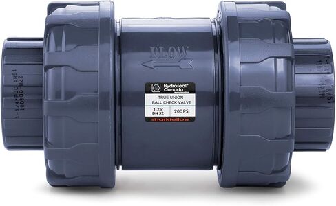 HYDROSEAL Sharkfellow 1 1/4 بوصة PVC True Union Ball Check Valve مع منفذ كامل، ASTM F1970، مع أختام EPDM، خالية من التآكل، خدمة مجانية، مصنفة عند 200 رطل لكل بوصة مربعة عند 73F، رمادي، مقبس 1 1/4 بوصة (1 1 /4 '') in Kuwait