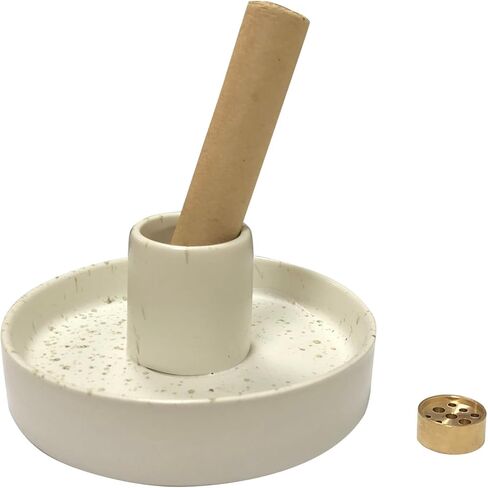 حامل بالو سانتو - مبخرة بخور سيراميك بيضاء مرقطة ممتازة لعصي بالو سانتو - مع قاعدة مبخرة ذات 9 فتحات لموقد عصا البخور (4.1 بوصة × 1.8 بوصة) in Kuwait