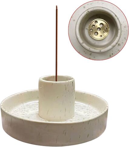 حامل بالو سانتو - مبخرة بخور سيراميك بيضاء مرقطة ممتازة لعصي بالو سانتو - مع قاعدة مبخرة ذات 9 فتحات لموقد عصا البخور (4.1 بوصة × 1.8 بوصة) in Kuwait