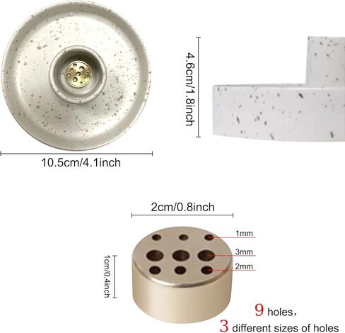 حامل بالو سانتو - مبخرة بخور سيراميك بيضاء مرقطة ممتازة لعصي بالو سانتو - مع قاعدة مبخرة ذات 9 فتحات لموقد عصا البخور (4.1 بوصة × 1.8 بوصة) in Kuwait