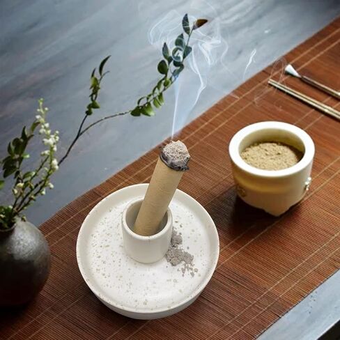 حامل بالو سانتو - مبخرة بخور سيراميك بيضاء مرقطة ممتازة لعصي بالو سانتو - مع قاعدة مبخرة ذات 9 فتحات لموقد عصا البخور (4.1 بوصة × 1.8 بوصة) in Kuwait