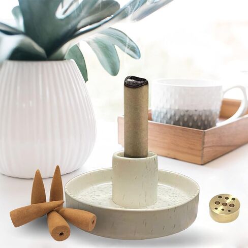 حامل بالو سانتو - مبخرة بخور سيراميك بيضاء مرقطة ممتازة لعصي بالو سانتو - مع قاعدة مبخرة ذات 9 فتحات لموقد عصا البخور (4.1 بوصة × 1.8 بوصة) in Kuwait