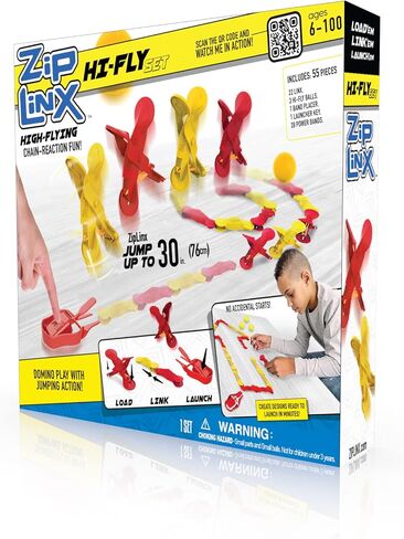 Jumping Domino Action - Hi-Fly Set | Chain Reaction Game - Create Unlimited Designs | Includes 22 ZipLinx, 3 Hi-Fly Balls, and 1 Launcher Key in Saudi Arabia