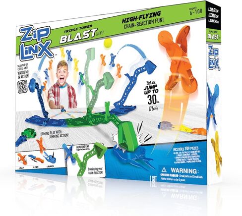 Jumping Domino Action - Hi-Fly Set | Chain Reaction Game - Create Unlimited Designs | Includes 22 ZipLinx, 3 Hi-Fly Balls, and 1 Launcher Key in Saudi Arabia