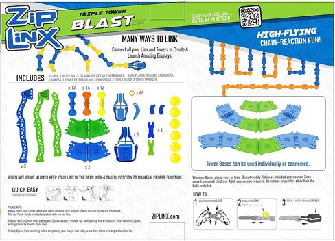 Jumping Domino Action - Hi-Fly Set | Chain Reaction Game - Create Unlimited Designs | Includes 22 ZipLinx, 3 Hi-Fly Balls, and 1 Launcher Key in Saudi Arabia
