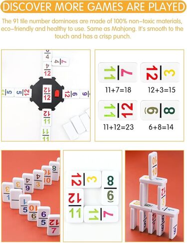 Kalolary Double 12 لعبة دومينو قطار مكسيكي، 91 قطعة من ألعاب الدومينو في علبة من الألومنيوم مع 9 وسادات نقاط لكتيب تعليمات القطارات ومركز على شكل مثمن (نمط الأرقام) in Kuwait