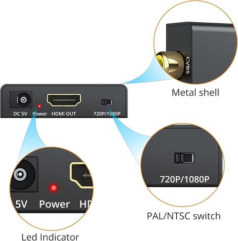 Neoteck Mini AV RCA to HDMI Converter, Alloy Case Version, CVBS Composite to HDMI Adapter for TV PC PS3 STB VHS VCR Blue-Ray DVD Players Projector in Saudi Arabia